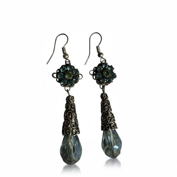 Jewelry - Vintage-Style Crystal Drop Earrings with Blue Rhinestones
